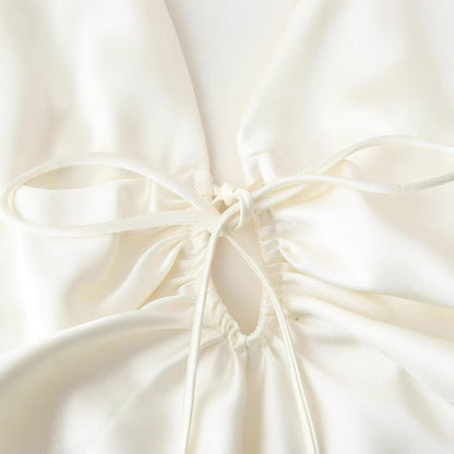 Damklänning V-hals Spaghetti Band Satin Lång Klänning-4