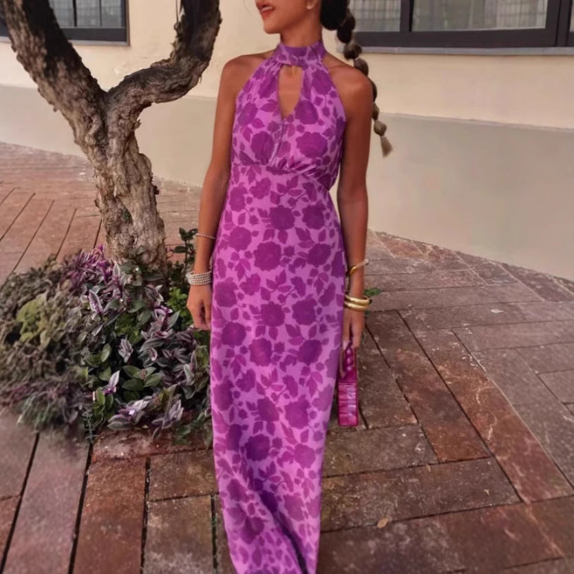 Dam Vinterklänning V-ringad Ärmös Polyester Lång Kjol-4