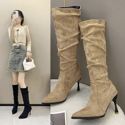 Dam Stövlar Höghöga Spetsig Tå Elastiskt Material 2