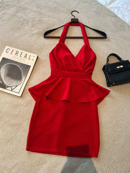 Variant image for Kvinnors Glittrig Miniklänning Rygglös Halter Hals Polyester-7