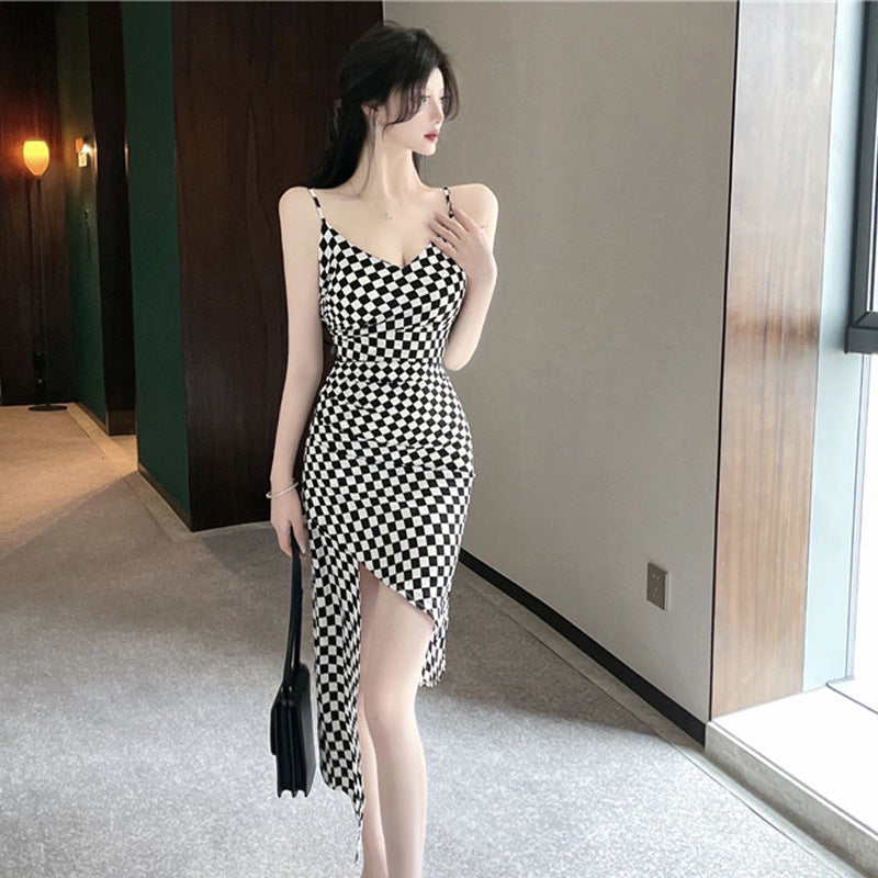 Damklänning Asymmetrisk Spaghetti Band Mjuk Polyesterblandning-4