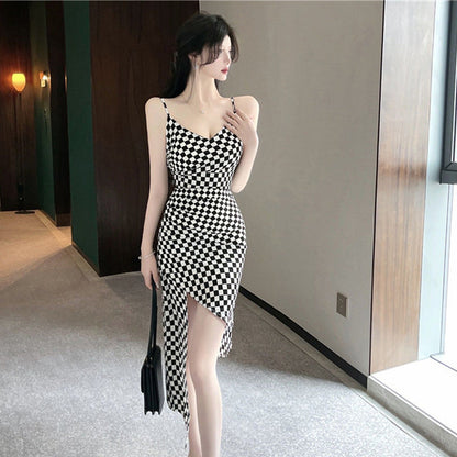 Damklänning Asymmetrisk Spaghetti Band Mjuk Polyesterblandning-4