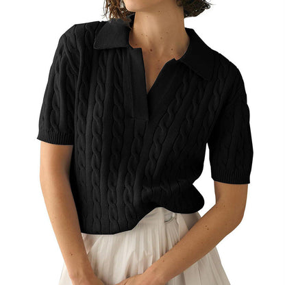 Variant image for Stickad Dam Tröja med Polo Krage och Trekvartsärmar i Viskos och Akryl-9