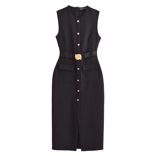 Kvinna Klänning Bältad Chiffon Polyester-1