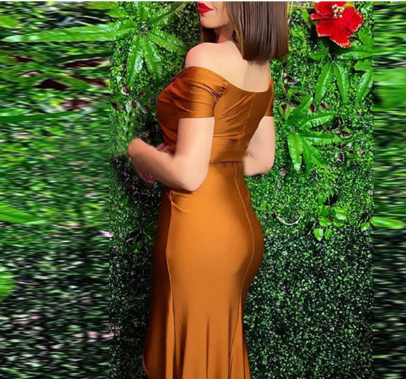 Kvinna Lång Klänning Elegant Hög Midja Polyester V-Ringning-4