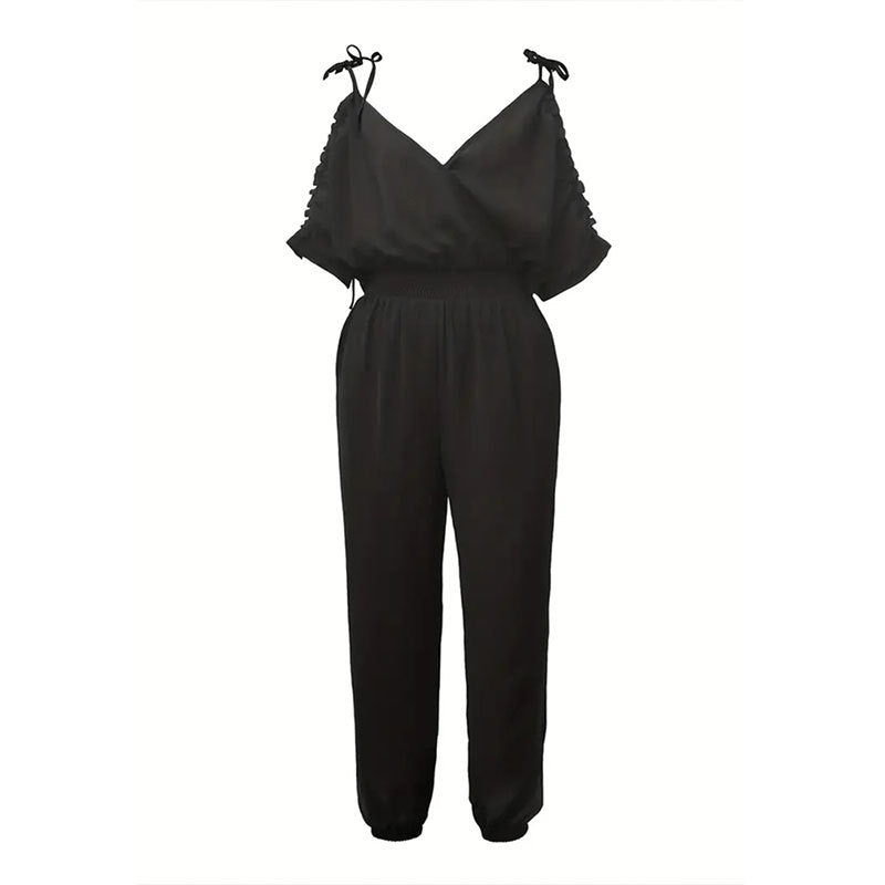Dam Jumpsuit Öppna Axlar Elastisk Midja Andningsbart Material-5