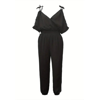 Dam Jumpsuit Öppna Axlar Elastisk Midja Andningsbart Material-5