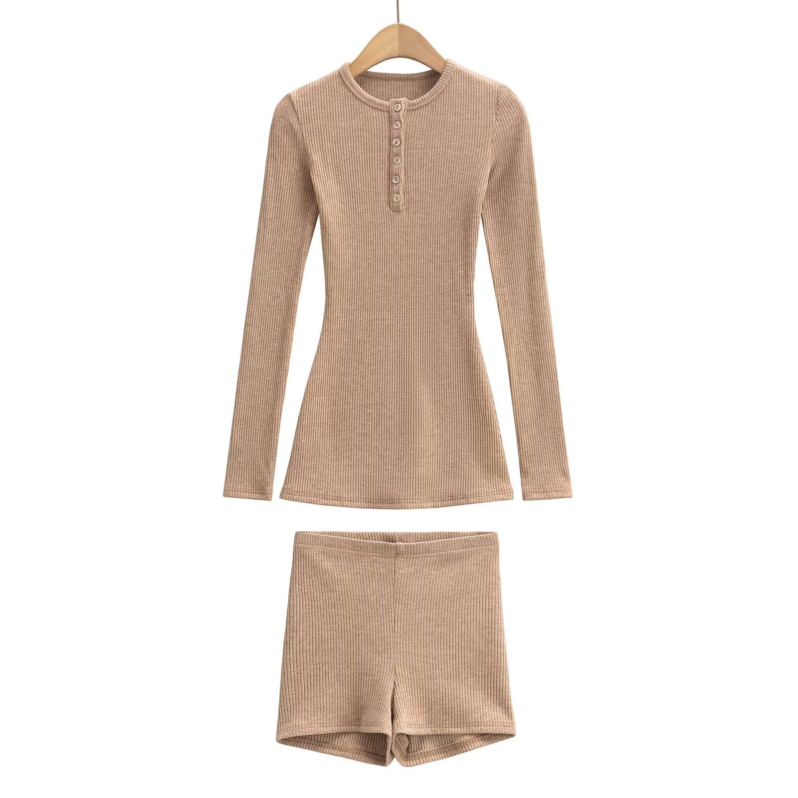 Kvinnors Loungewear Set Långärmad Blus och Shorts Mjuk Bomull 9