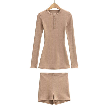 Kvinnors Loungewear Set Långärmad Blus och Shorts Mjuk Bomull 9
