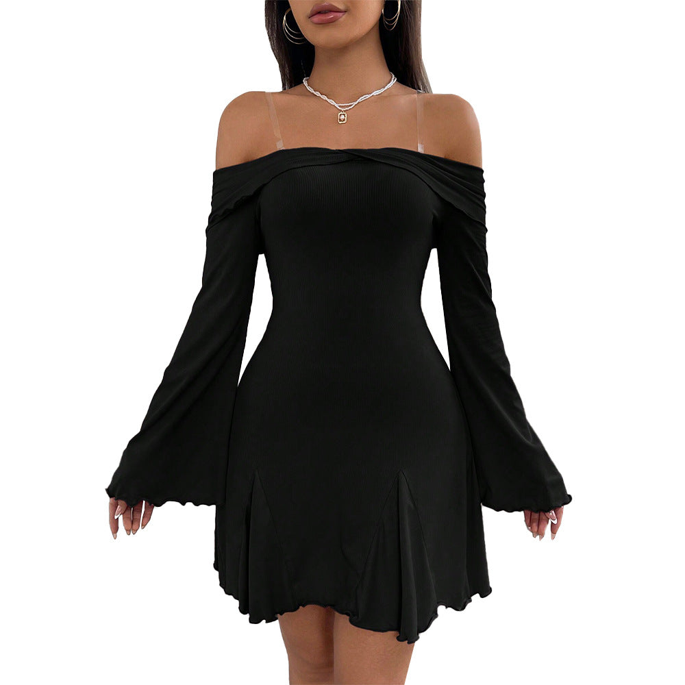 Kvinnors Miniklänning Off-Shoulder Ruffles Stretch Material 6