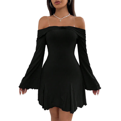 Kvinnors Miniklänning Off-Shoulder Ruffles Stretch Material 6