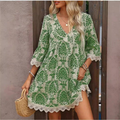 Fina Dam Klänningar A-Line Midi V-Neck Polyester med Tre Fjärdedels Ärmar 4