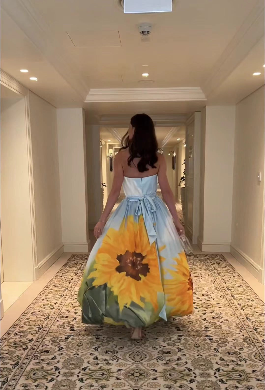 Fina Dam Klänningar Blommig Hög Midja Polyester ÄrmLös Rund Hals-4