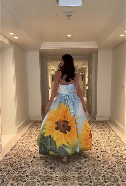 Fina Dam Klänningar Blommig Hög Midja Polyester ÄrmLös Rund Hals-4