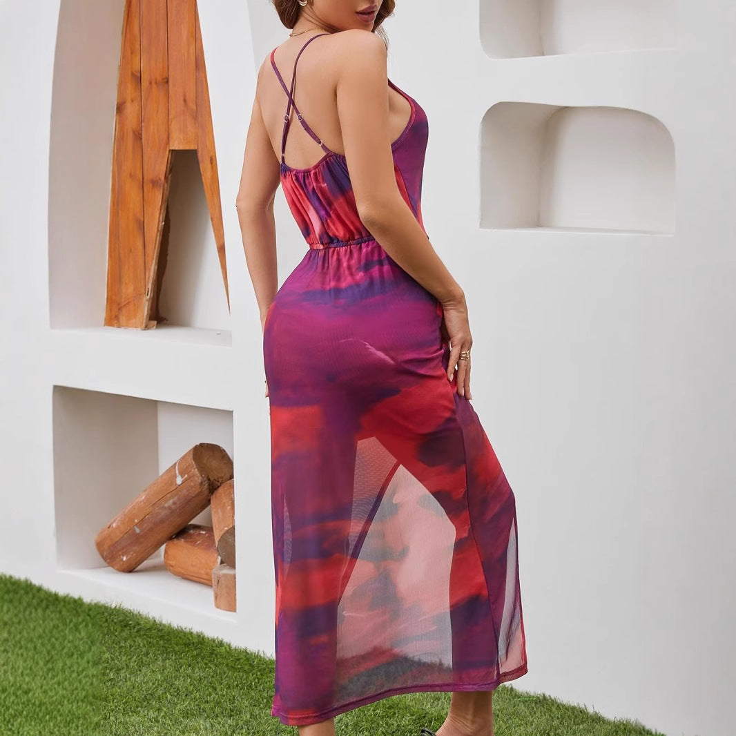 Kvinnors Midi Klänning Blommönster Elastisk Polyester-4