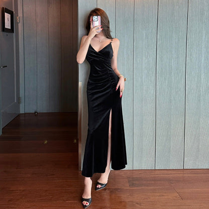 Variant image for Kvinnors Bodycon Klänning Spaghetti Band Hög Slits Stretch Polyester-5