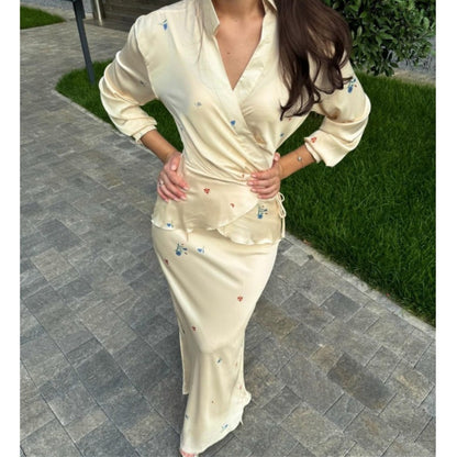 Kvinnors Långärmad Rock Bindande Polyester med Vegetabiliska Blommor-2