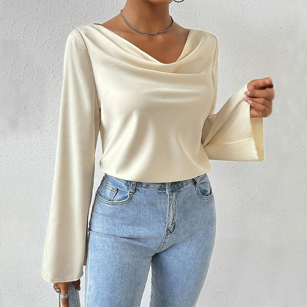 Kvinnors Longsleeve Topp med Vattenfallshalsring och Långa Ärmar – Lyxigt Tyg för Elegant Stil 5