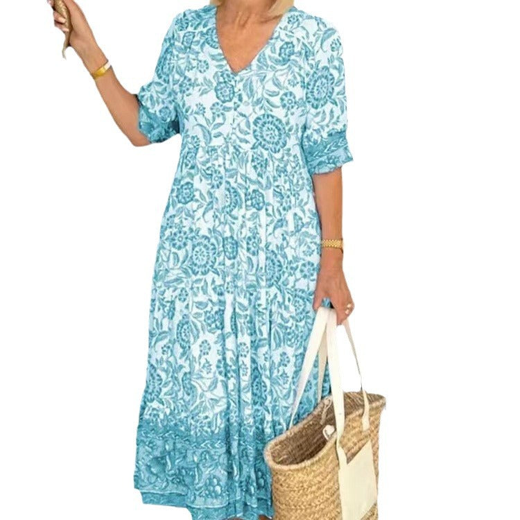 Fina Dam Klänningar Blommig Tie-Dye Polyester Tre-fjärdedelsärm Elegant-6