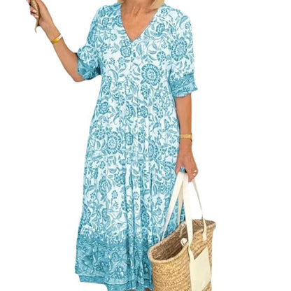 Fina Dam Klänningar Blommig Tie-Dye Polyester Tre-fjärdedelsärm Elegant-6