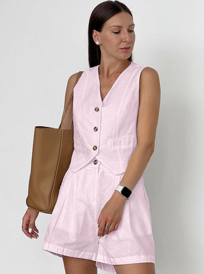 Variant image for Dam Tvådelad Outfit Ärmlös Väst Högskurna Shorts Högkvalitativt Material-1