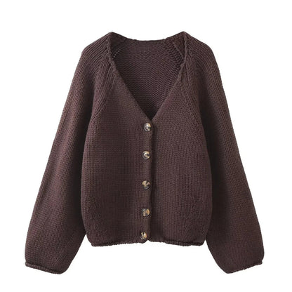 Kvinnors Cardigan V-ringning Mjuk Ullmix Voluminösa Ärmar-1