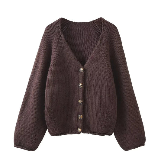 Kvinnors Cardigan V-ringning Mjuk Ullmix Voluminösa Ärmar-1