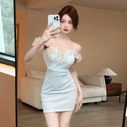 Kvinnors Bodycon Klänning Axelfri Mini Polyester Elastan 3