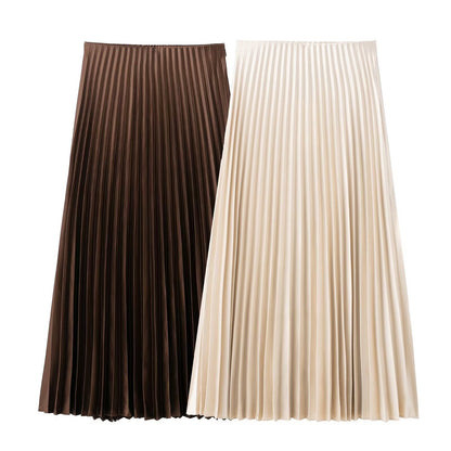 Kvinna Midi Kjol Hög Midja Satin-6