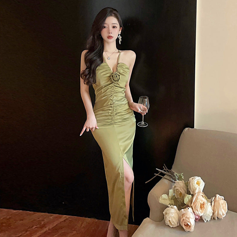 Kvinnors Bodycon Klänning V-ringning Slits Stretch Polyester-3