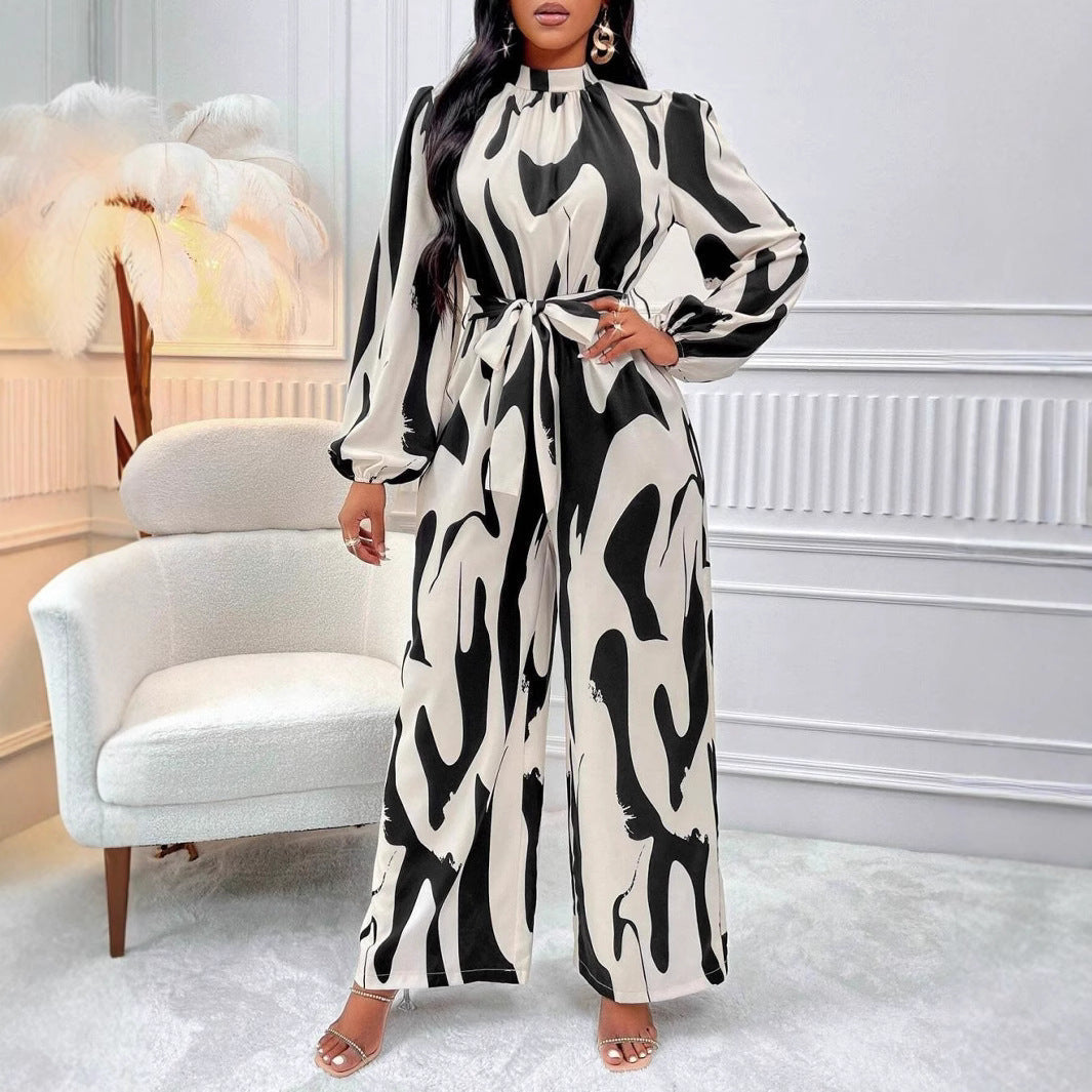 Dam Jumpsuit Blommig Design Långärmad Polyester Loose Fit-3