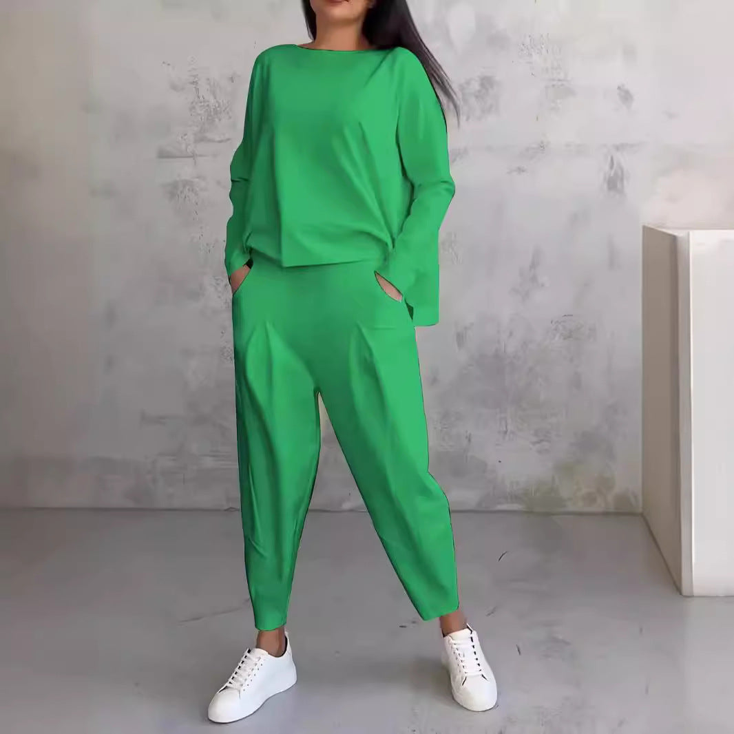 Harembyxor Dam i Urban Stil med Långärmad Topp, Polyester och Spandex, Fickor, Långa Byxor, S-5XL 3