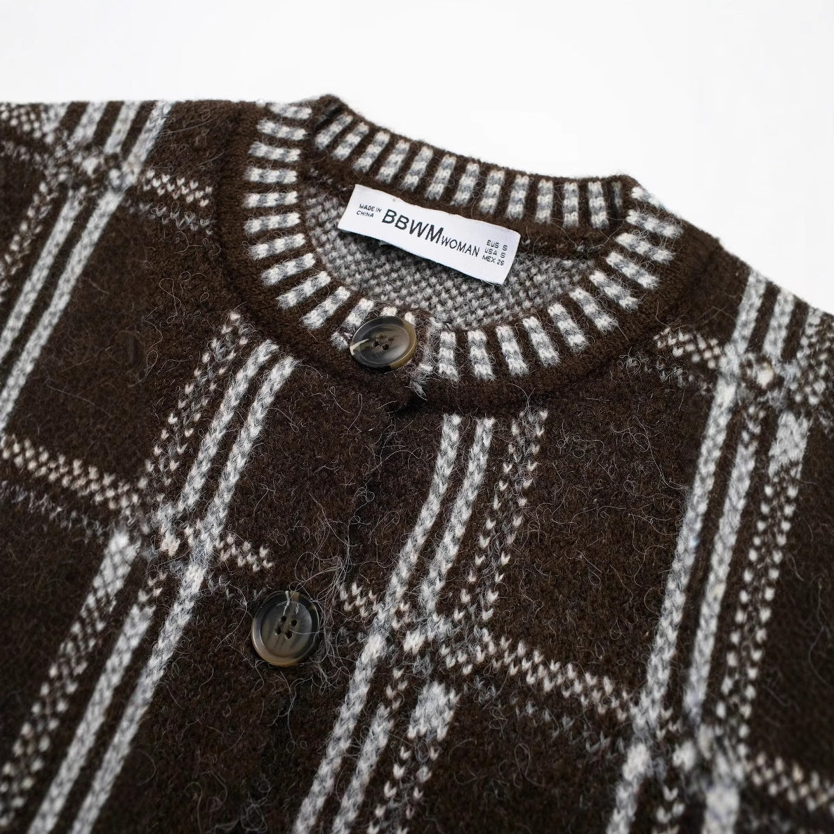 Kvinnors Cardigan Elegant Kontrollmönster Bomullsmix 3