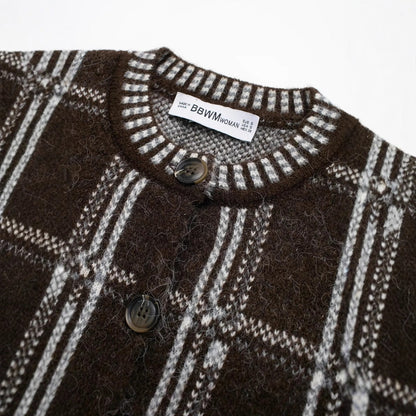 Kvinnors Cardigan Elegant Kontrollmönster Bomullsmix 3