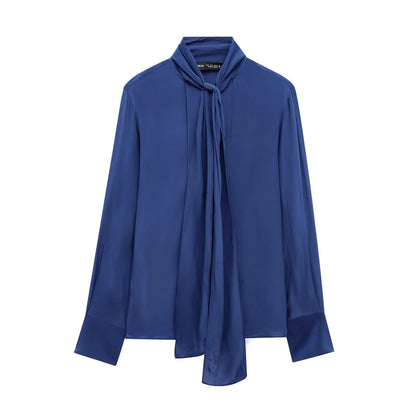 Dam Blus Slingdesign Mjuk Tyg Lång Ärmar V-hals-1