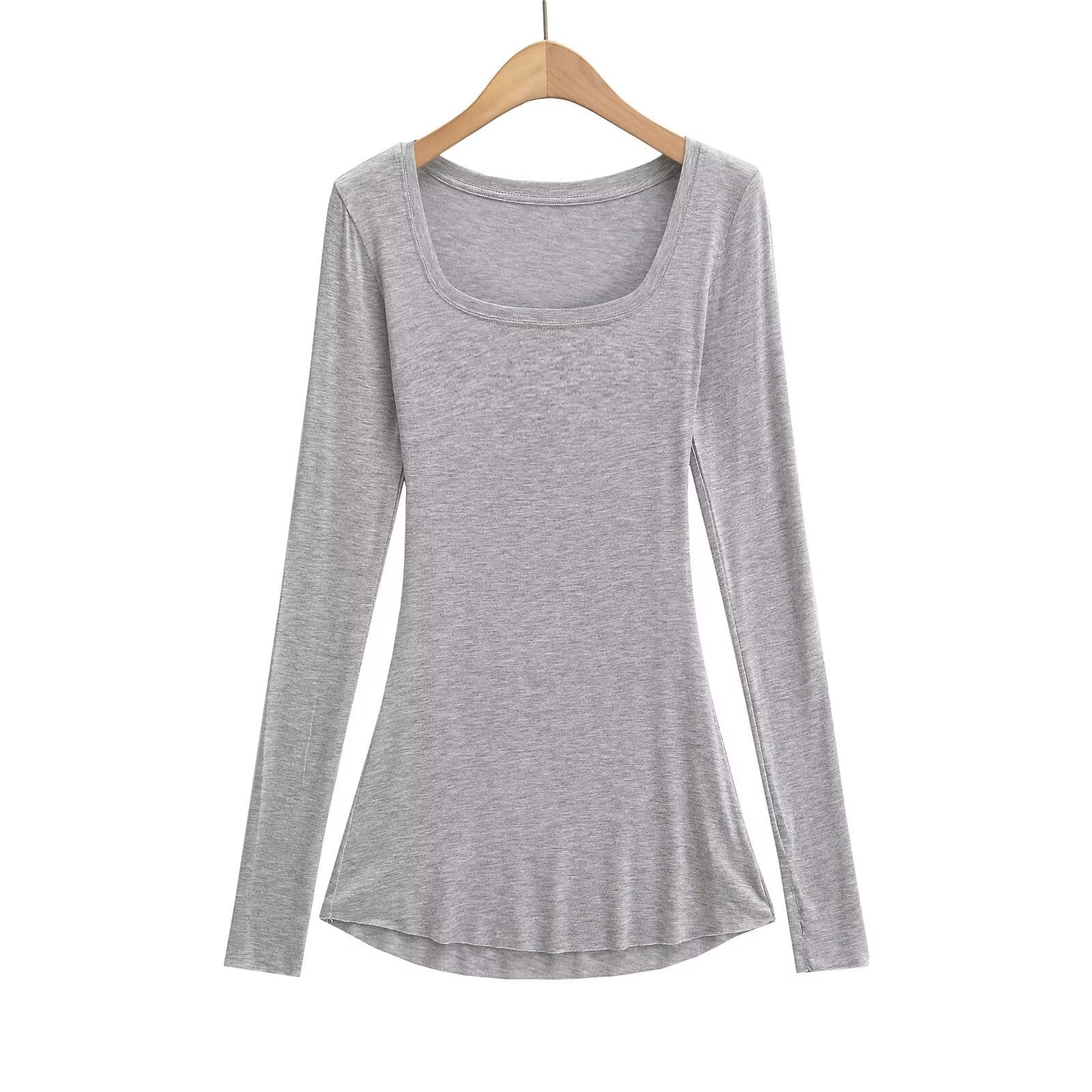 Kvinnors Långärmad Topp U-Hals Bomullsmix 8
