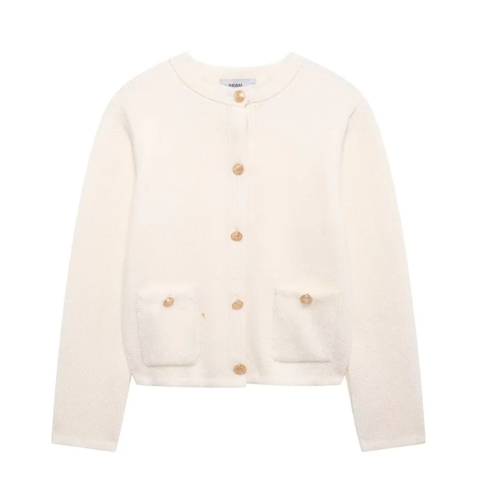 Kvinnors Cardigan med Dekorativa Knappar Mjuk Tygblandning 5