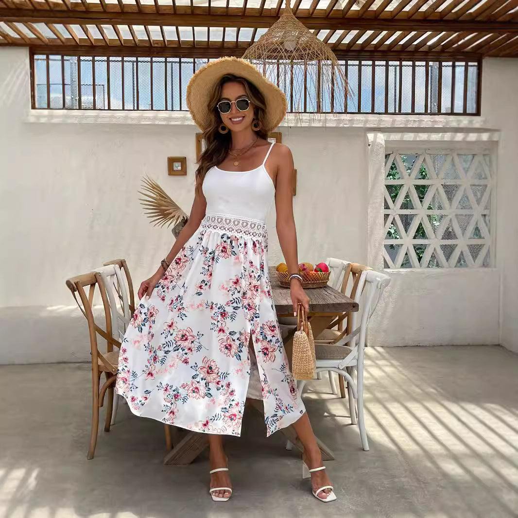 Damklänning A-Linje Blommig Mönster Polyester Medel Längd-2