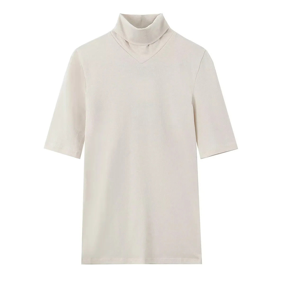 Dam T-shirt Chic Stand-up-Krage Andningsbar Bomull-4