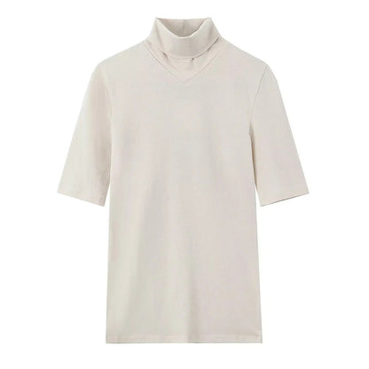 Dam T-shirt Chic Stand-up-Krage Andningsbar Bomull-4