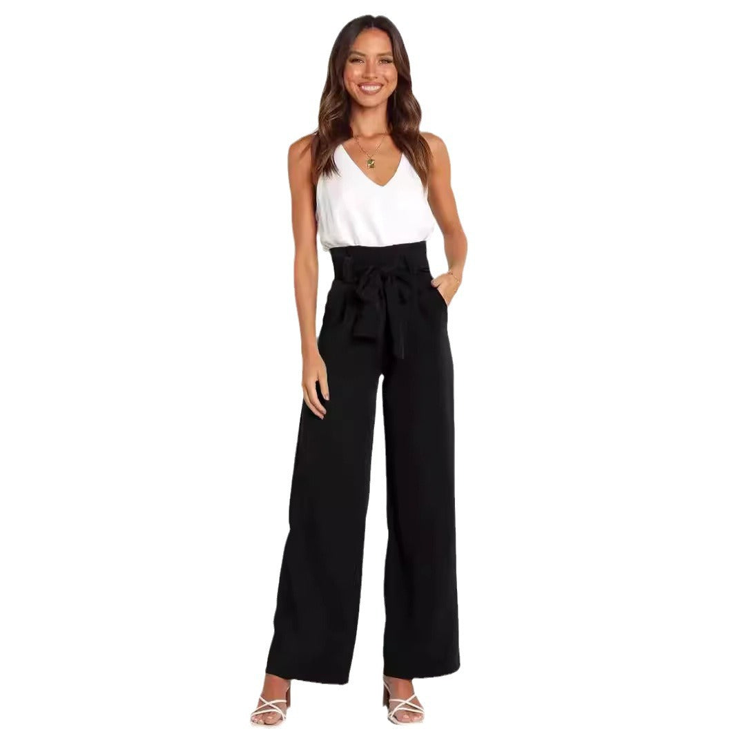 Snygga Byxor Dam Lång Passform med Snörning i Lätt Polyester-4