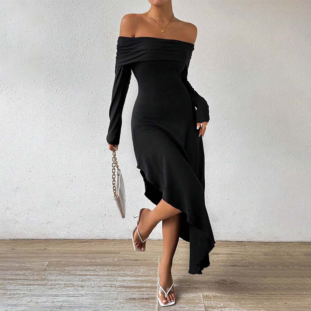 Maxiklänning Dam Off-Shoulder Asymmetrisk Mjuk Elastisk Tyg 3
