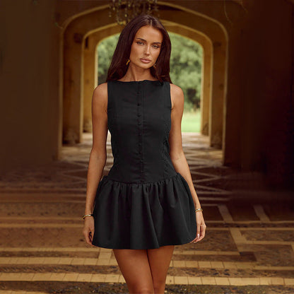 Sommarklänning Dam Ärmlös Blommor Ruffle Andningsbart Material-4