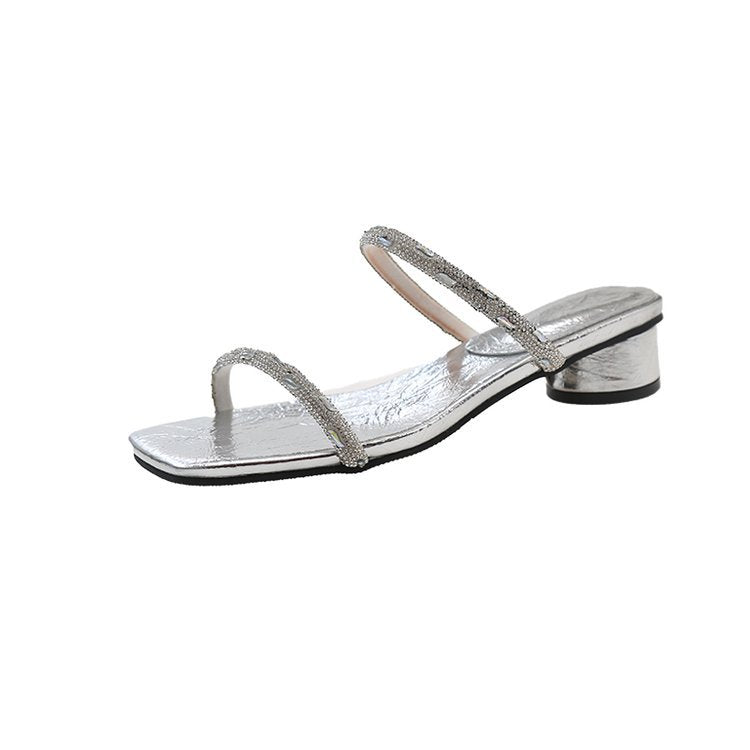 Dam Sandaler Slip-On Glittrande Remmar Blockhäl 7