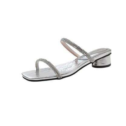 Dam Sandaler Slip-On Glittrande Remmar Blockhäl 7