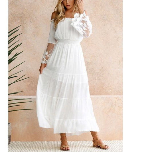 Kvinnors Maxiklänning A-linje Utsvängda Ärmar Polyester-1