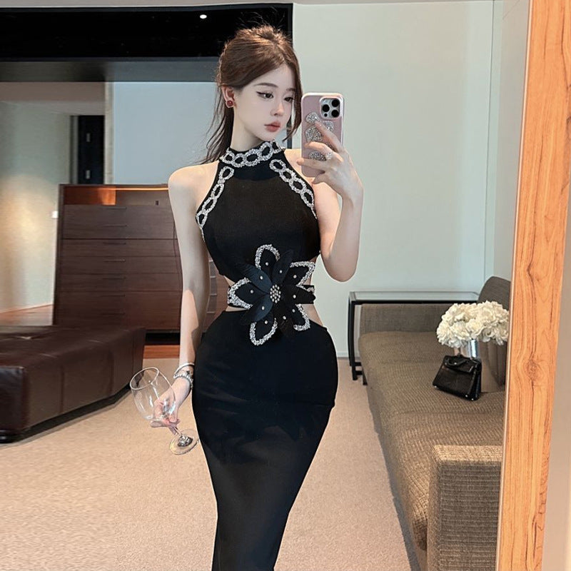 Dam Långklänning Med Ståkrage Och Slits I Stretchigt Tyg-2