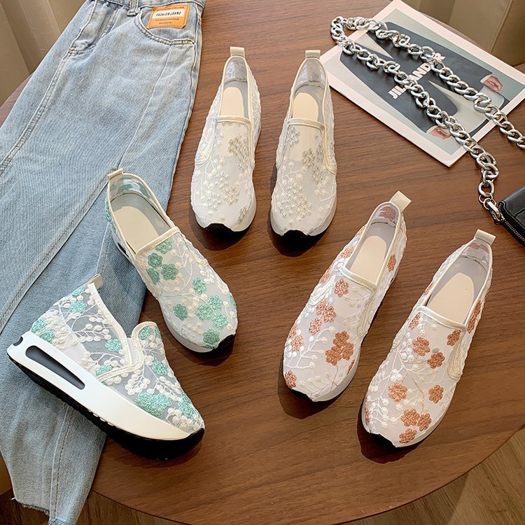 Kvinnors Sneakers Slip-On Blommig Design Platå Textil-4