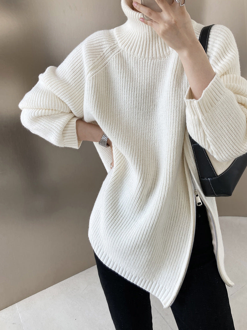 Stickad Dam Turtleneck Tröja Monokrom Akryl-5