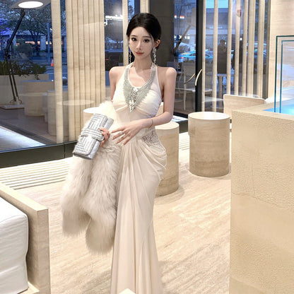 Kvinnors Fishtail Klänning Halterneck Polyester Elastan-4